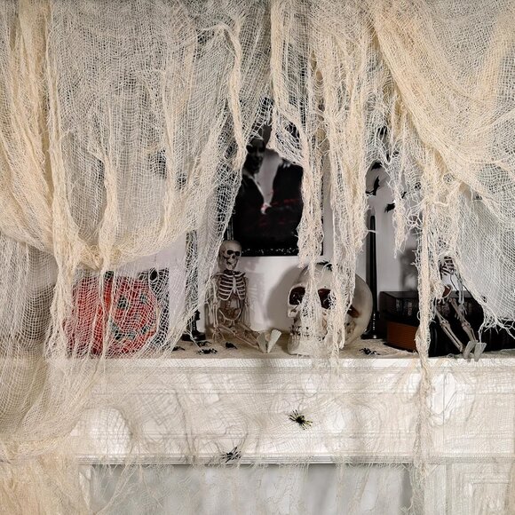 LOT OF 14 HALLOWEEN DECORATIVE CREAM CREEPY CLOTH SHEER FABRIC PIECES - Picture 2 of 6